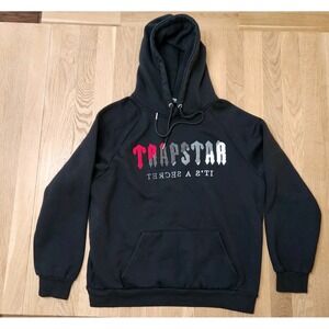 Trapstar Chenille Decoded Hoodie Men L Black Pullover Hood Spell Out Logo